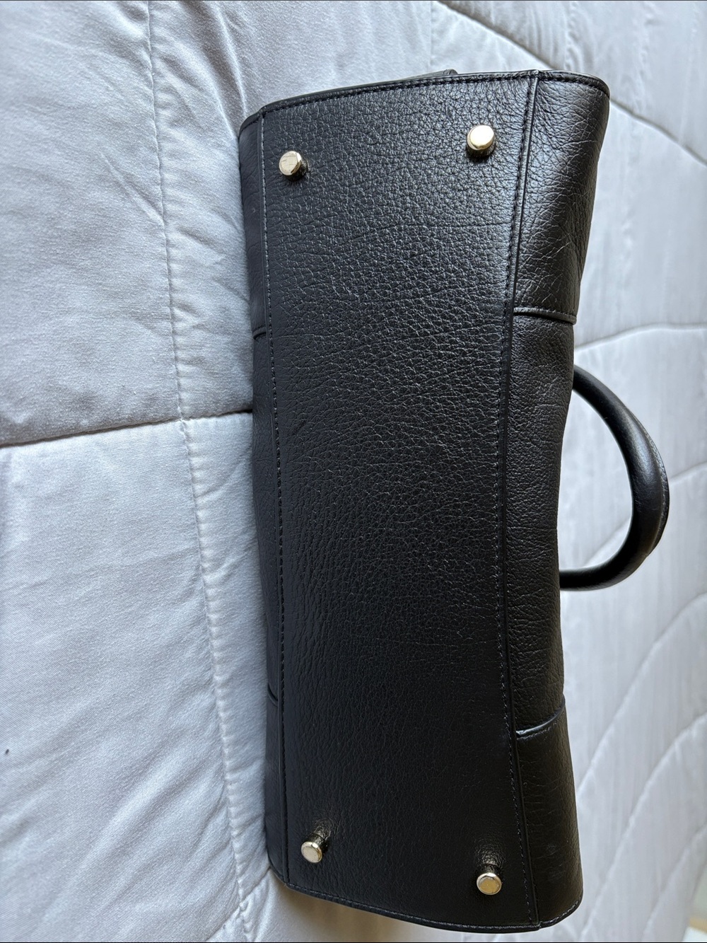 Coach Black Leather Turn-Lock Satchel with Gold Accents - Picture 4 of 7